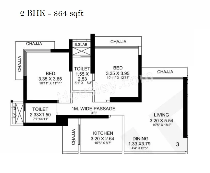 RNA NG Eclat Unit plan - 864 sq.ft.
