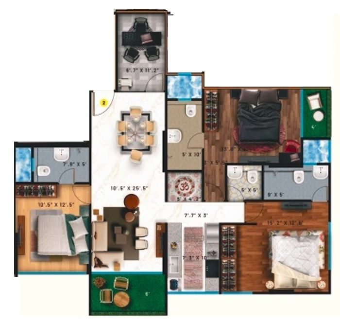 Raghav Enclave Unit plan - 1232 sq.ft.