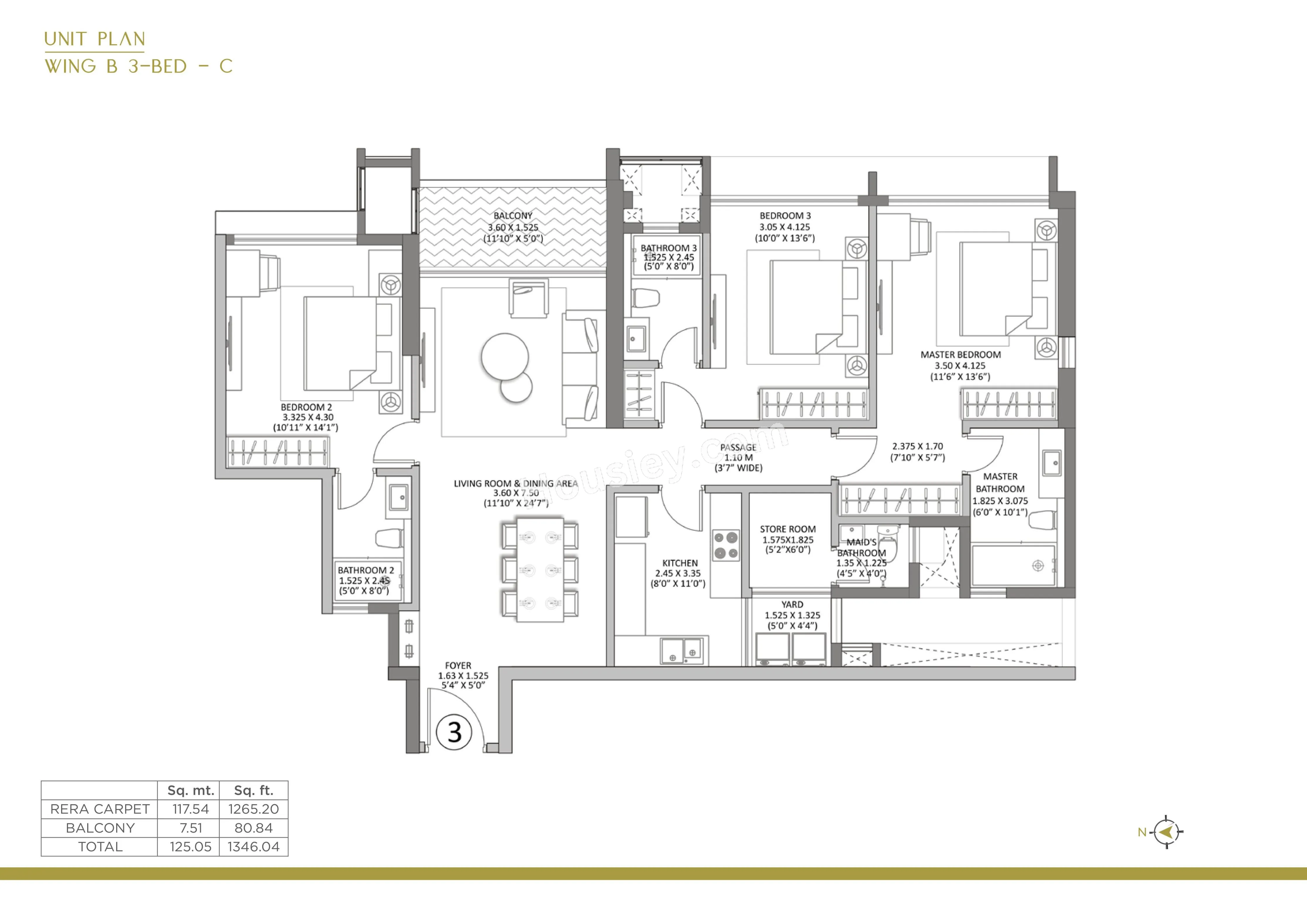 Raheja Amaltis Unit plan - 1346 sq.ft.