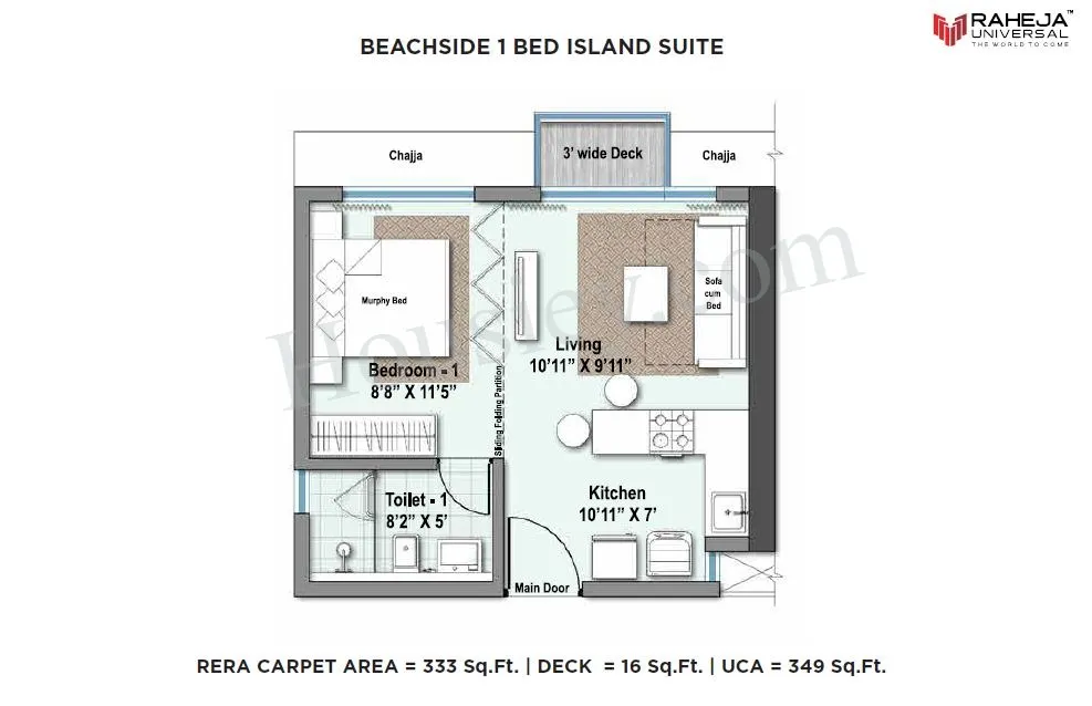 Raheja Versova Island Unit plan - 333 sq.ft.