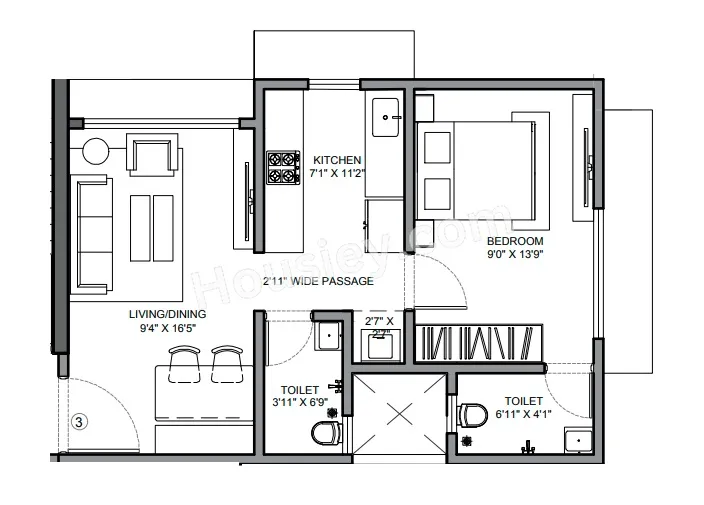 Raj Imperia Unit plan - 502 sq.ft.