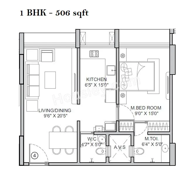 Rajshree 43 East Unit plan - 506 sq.ft.