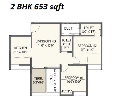 Rama Fusion Towers Unit plan - 653 sq.ft.