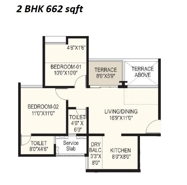 Rama Fusion Towers Unit plan - 662 sq.ft.