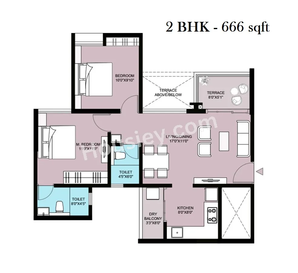 Rama Fusion Towers Unit plan - 666 sq.ft.