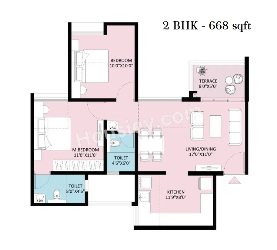 Rama Fusion Towers Unit plan - 668 sq.ft.