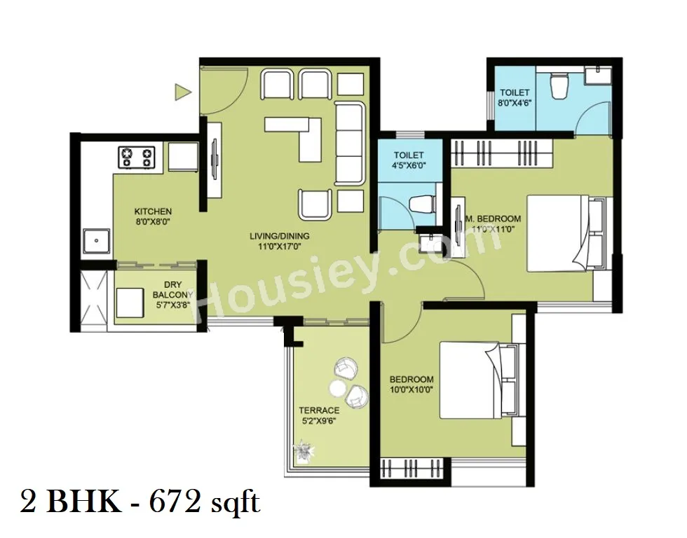 Rama Fusion Towers Unit plan - 672 sq.ft.