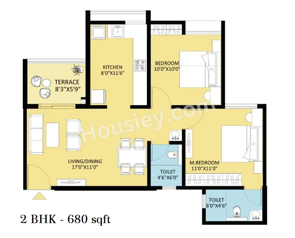 Rama Fusion Towers Unit plan - 680 sq.ft.