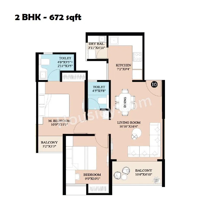 Rama Krystal One Unit plan - 672 sq.ft.