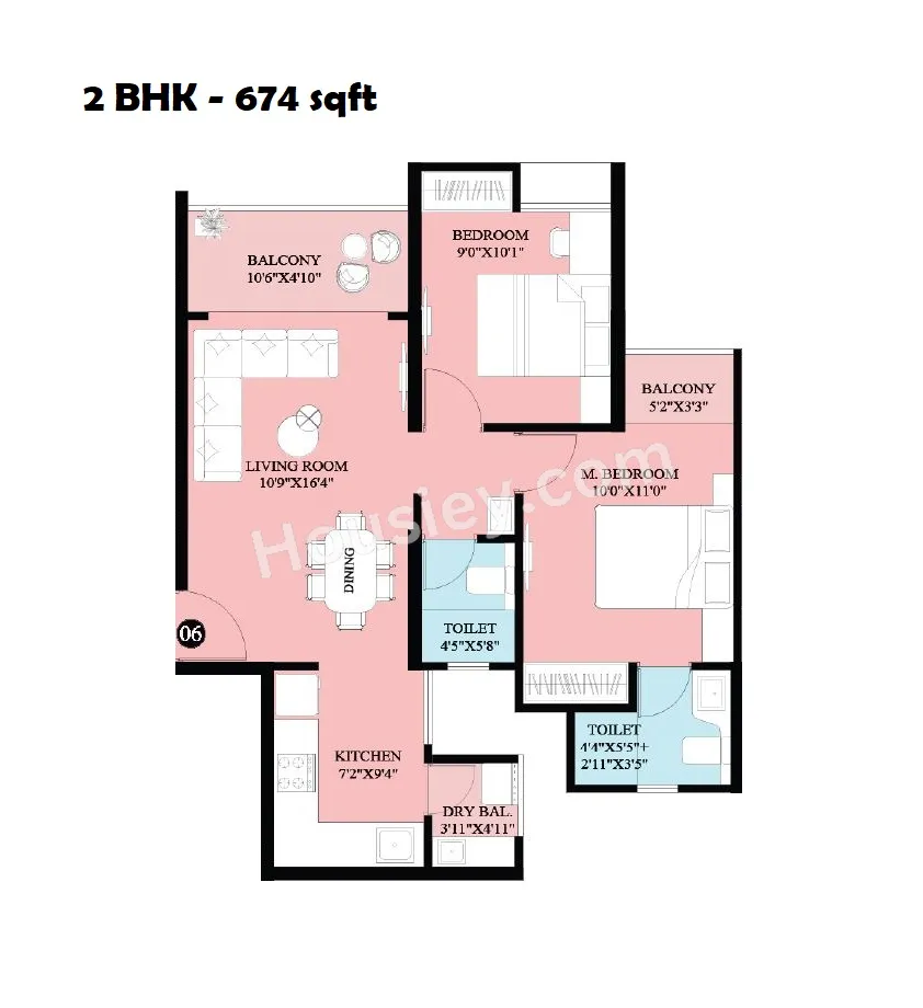 Rama Krystal One Unit plan - 674 sq.ft.