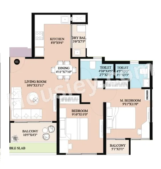Rama Krystal One Unit plan - 717 sq.ft.