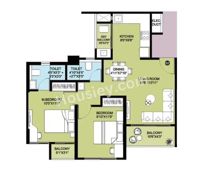 Rama Krystal One Unit plan - 719 sq.ft.