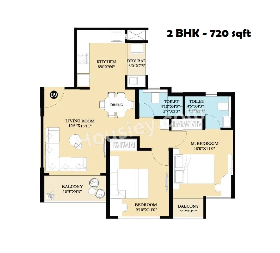 Rama Krystal One Unit plan - 720 sq.ft.