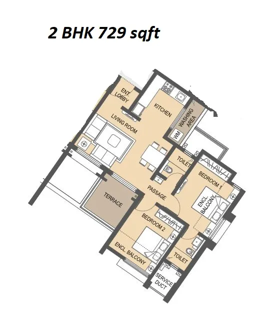Rama Melange Unit plan - 729 sq.ft.