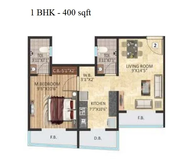 Ramdev Ritu Heights Unit plan - 400 sq.ft.