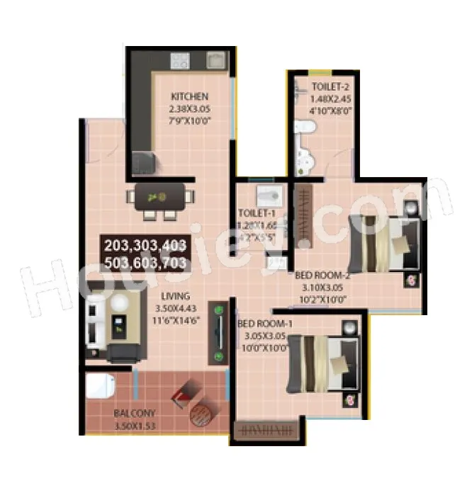 Rameshwar Yashobhoomi Phase 2 Unit plan - 620 sq.ft.