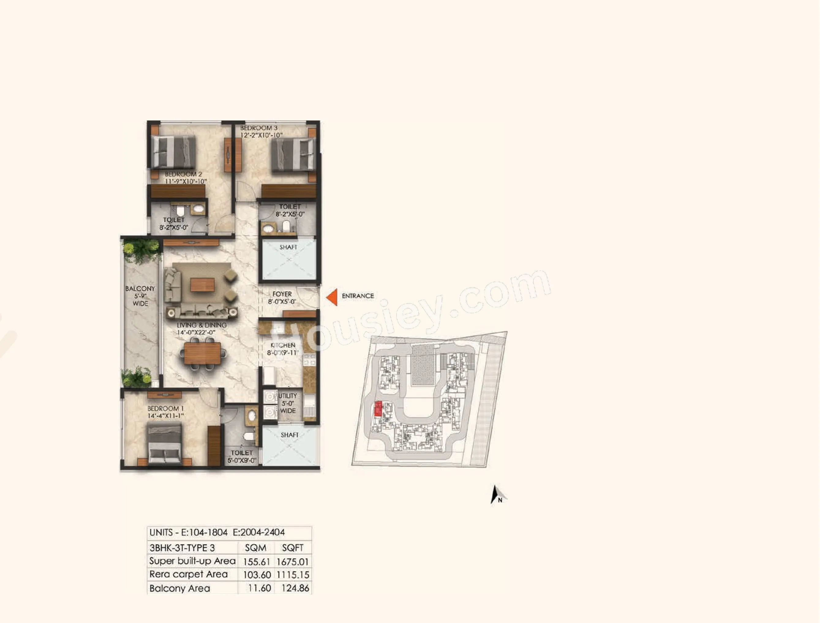 Ramsons East Park Residences Unit plan - 1115 sq.ft.