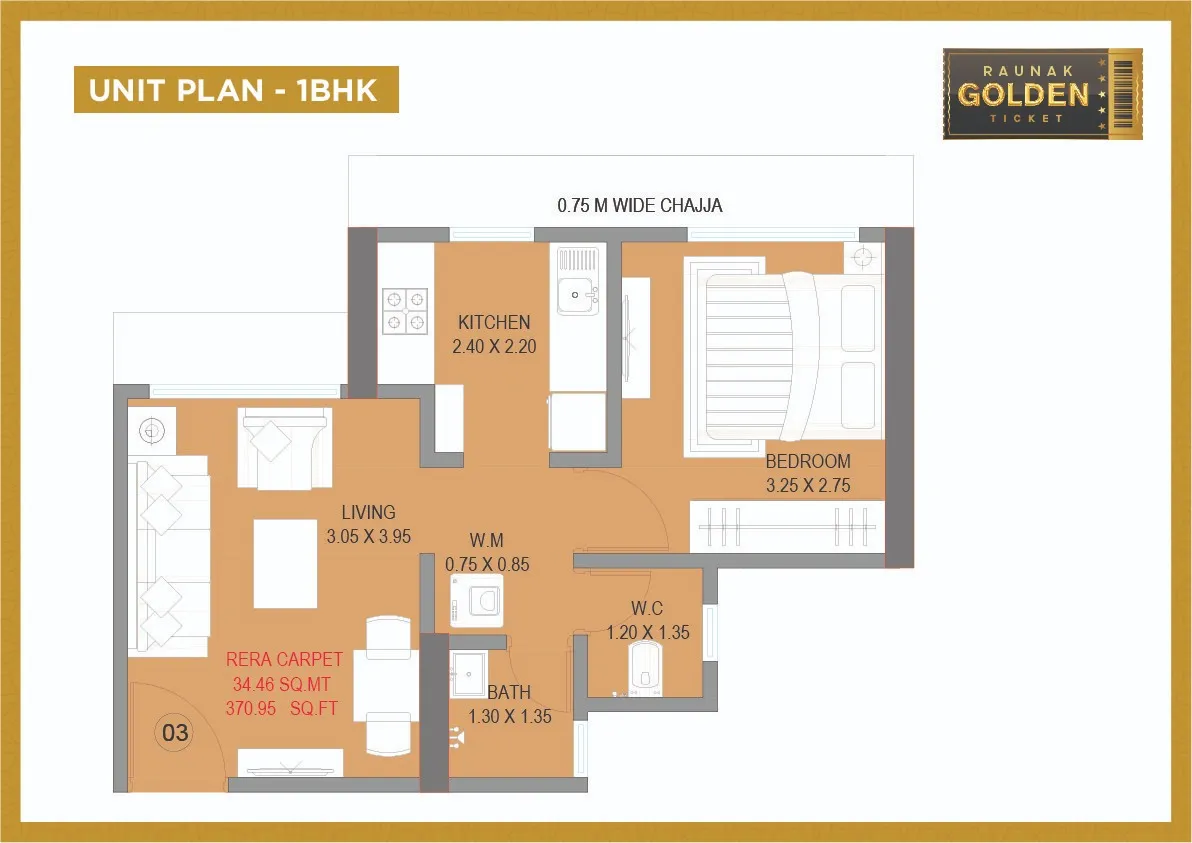 Unit plan - 370 sq.ft.