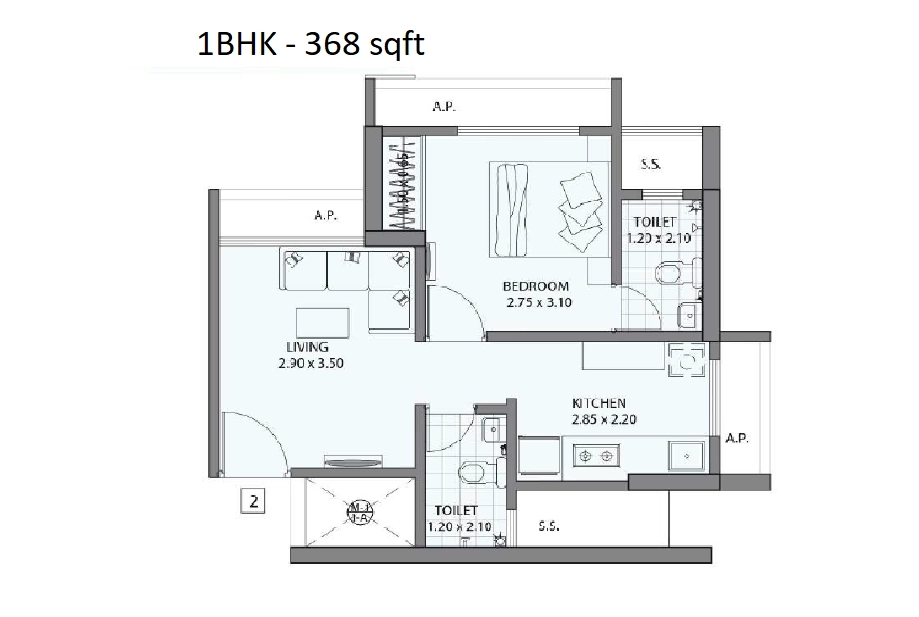 Unit plan - 368 sq.ft.