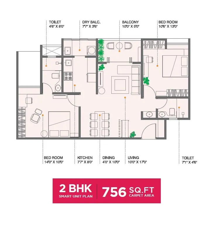 Unit plan - 756 sq.ft.