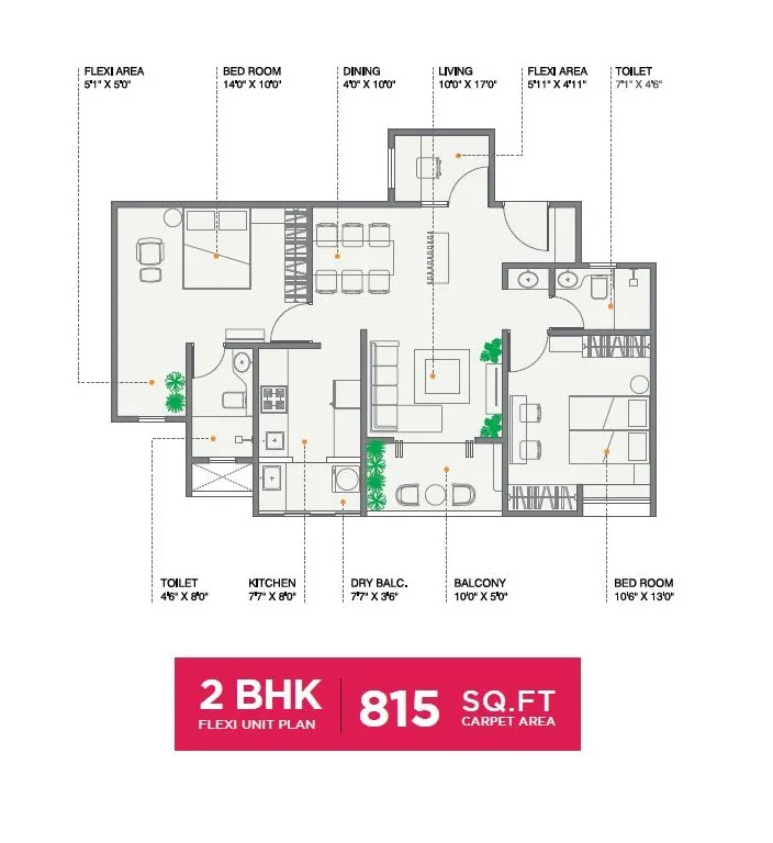 Ravima Newton Unit plan - 815 sq.ft.