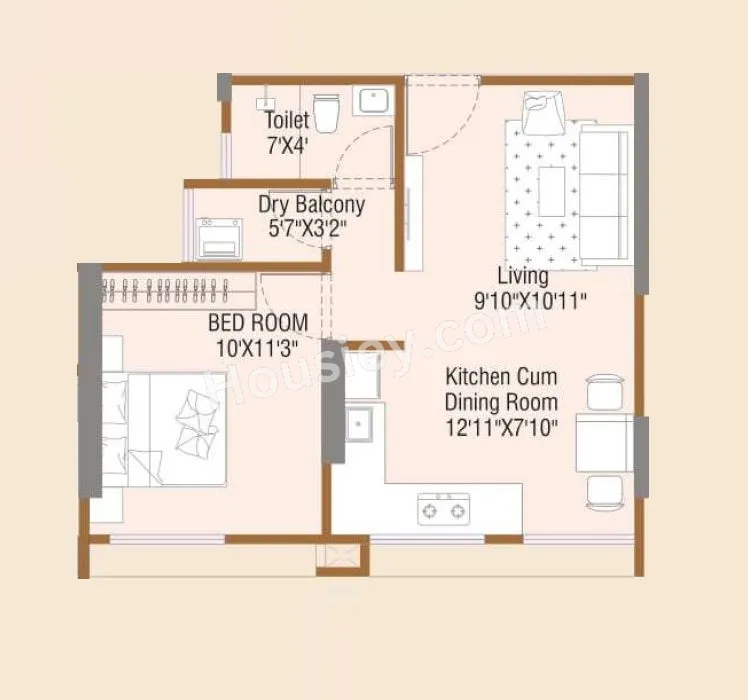 Raviraj One Residency Unit plan - 407 sq.ft.