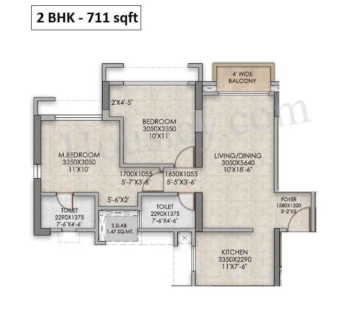 Raymond TEN X ERA Unit plan - 711 sq.ft.