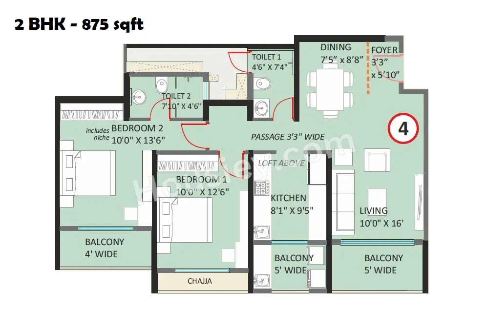 Regency Astra Unit plan - 875 sq.ft.