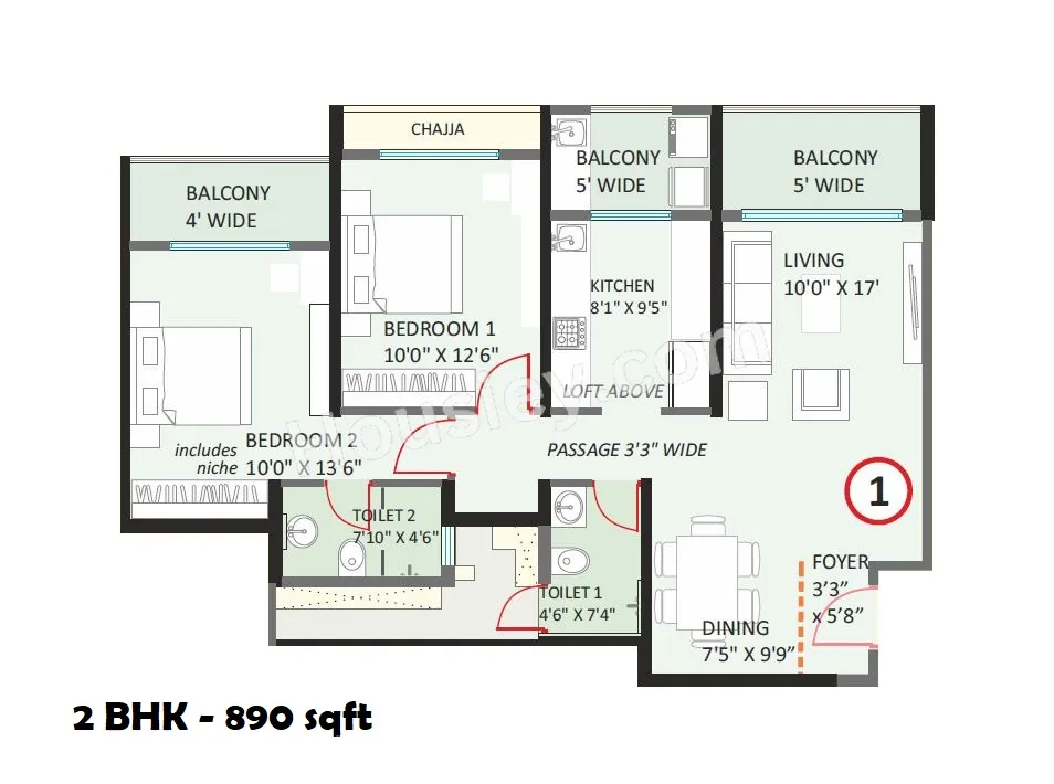 Regency Astra Unit plan - 890 sq.ft.