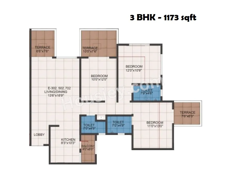 Renuka Gulmohar Phase 2 Unit plan - 1173 sq.ft.