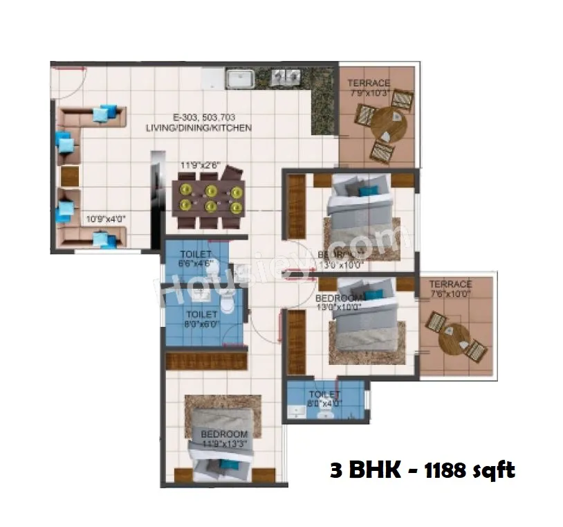 Renuka Gulmohar Phase 2 Unit plan - 1188 sq.ft.