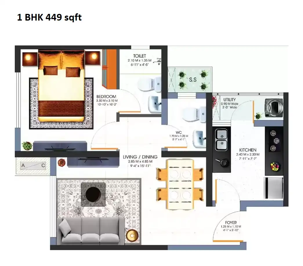 Risland The Icon Unit plan - 449 sq.ft.