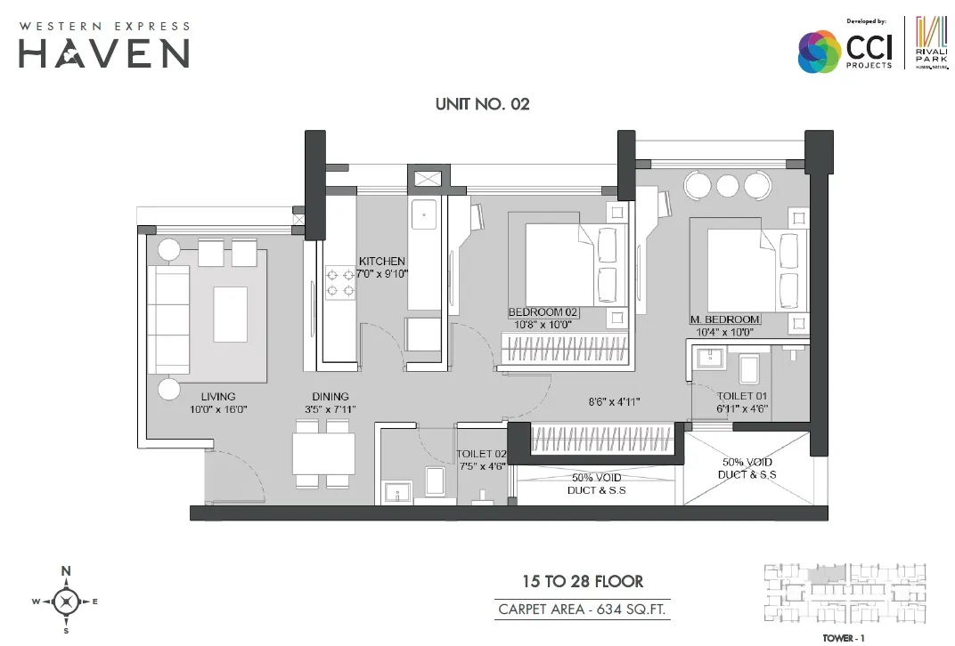CCI Rivali Park Haven Unit plan - 634 sq.ft.