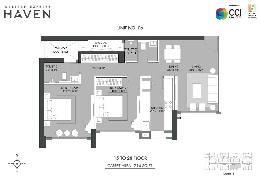 CCI Rivali Park Haven Unit plan - 714 sq.ft.