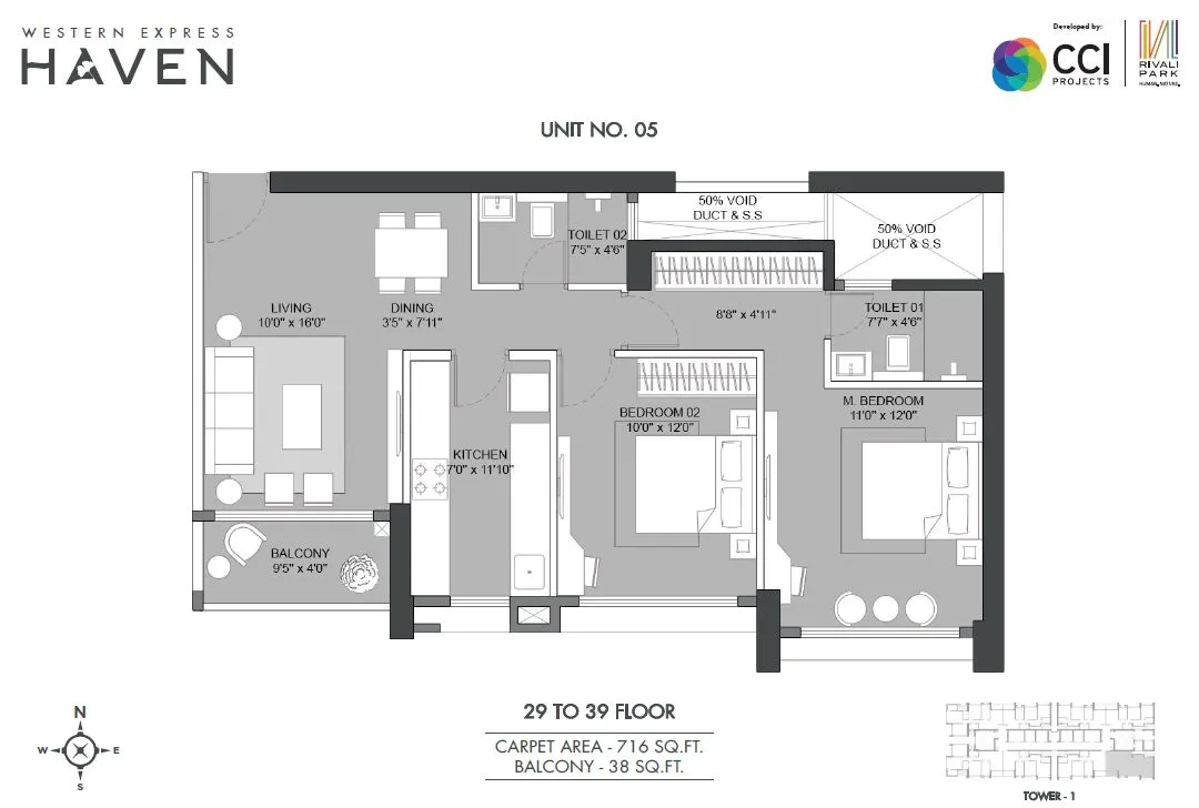 CCI Rivali Park Haven Unit plan - 754 sq.ft.