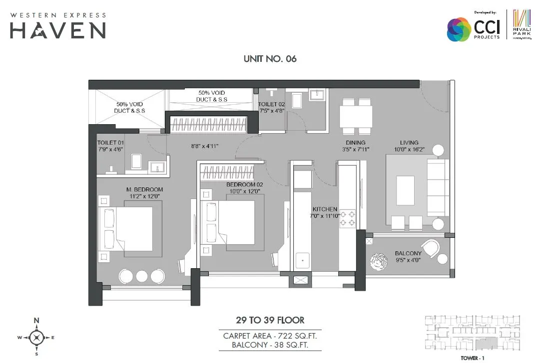 CCI Rivali Park Haven Unit plan - 760 sq.ft.
