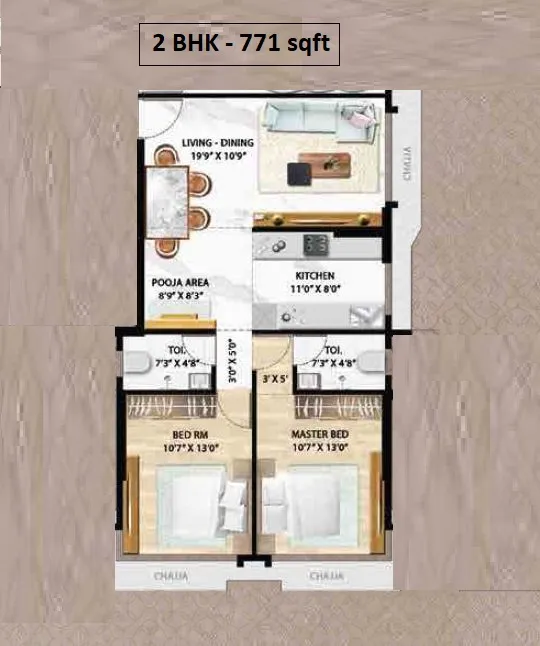 Roha Upper East 97 Unit plan - 771 sq.ft.