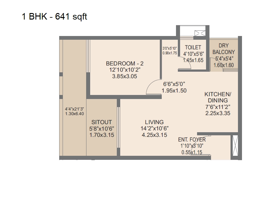 Rohan Nidita Unit plan - 641 sq.ft.