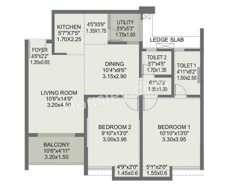 Rohan Saroha Phase 1 Unit plan - 836 sq.ft.