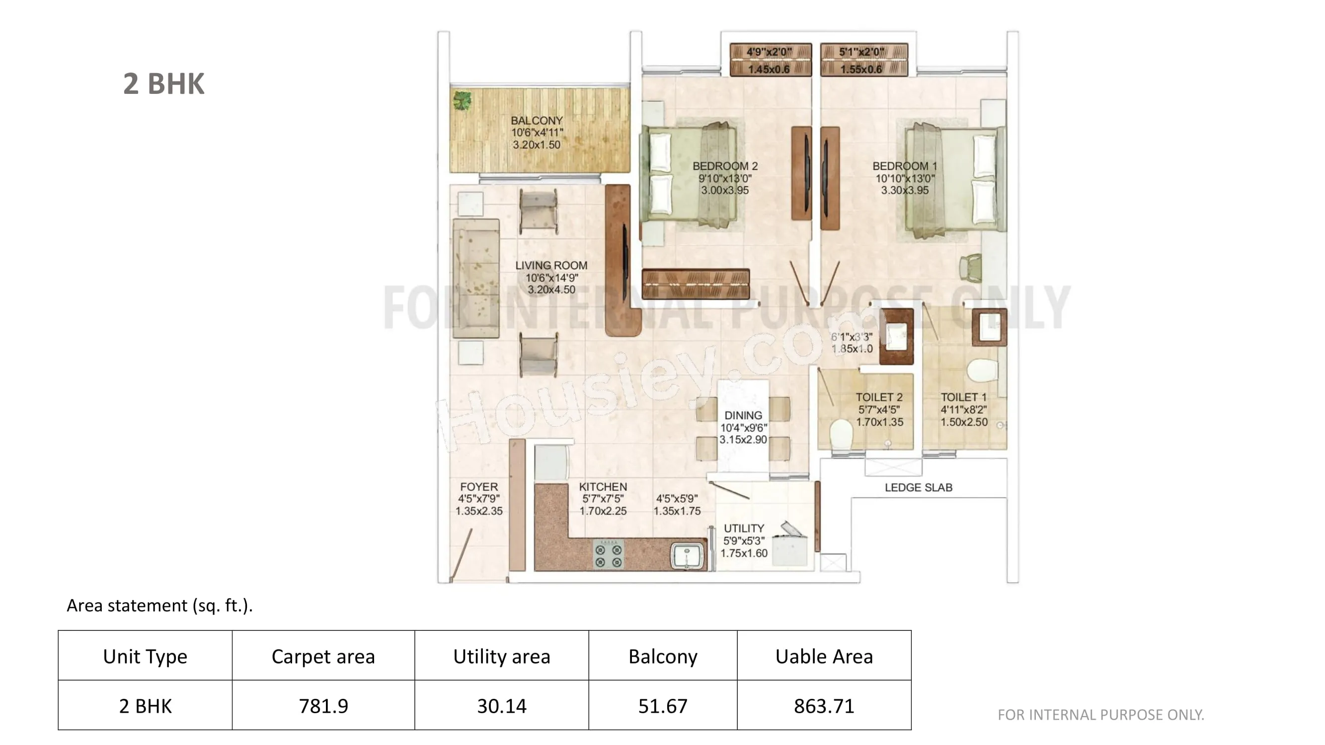 Rohan Saroha Phase 1 Unit plan - 864 sq.ft.