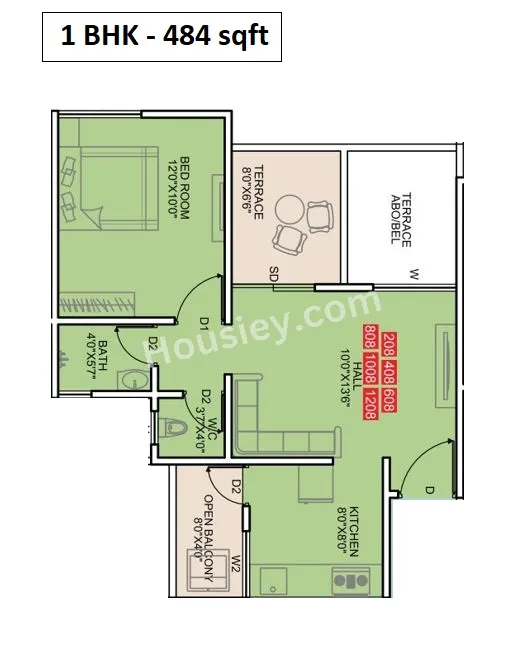 Rohan Yuva Unit plan - 484 sq.ft.