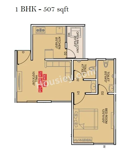 Rohan Yuva Unit plan - 507 sq.ft.