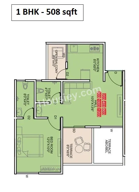 Rohan Yuva Unit plan - 508 sq.ft.