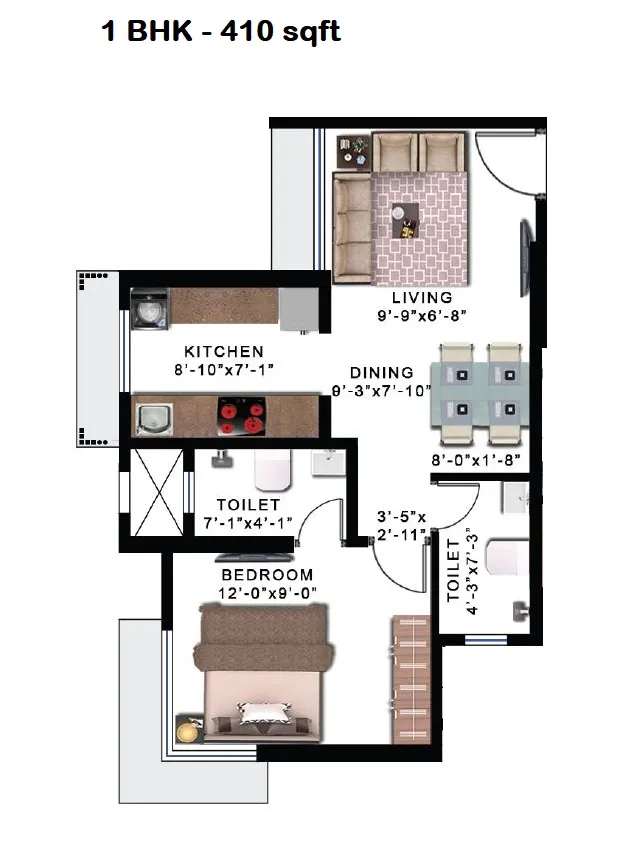 Romell Allure Unit plan - 410 sq.ft.