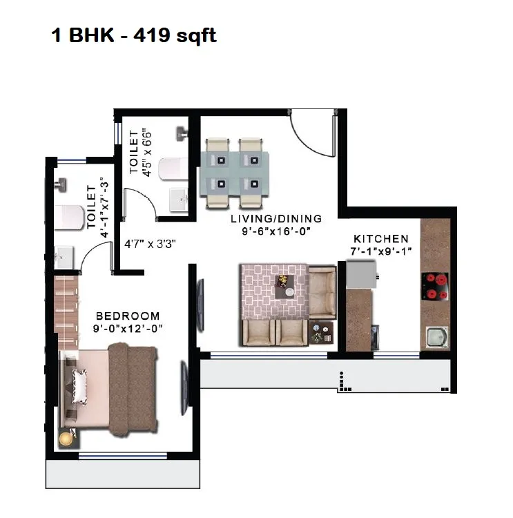 Romell Allure Unit plan - 419 sq.ft.