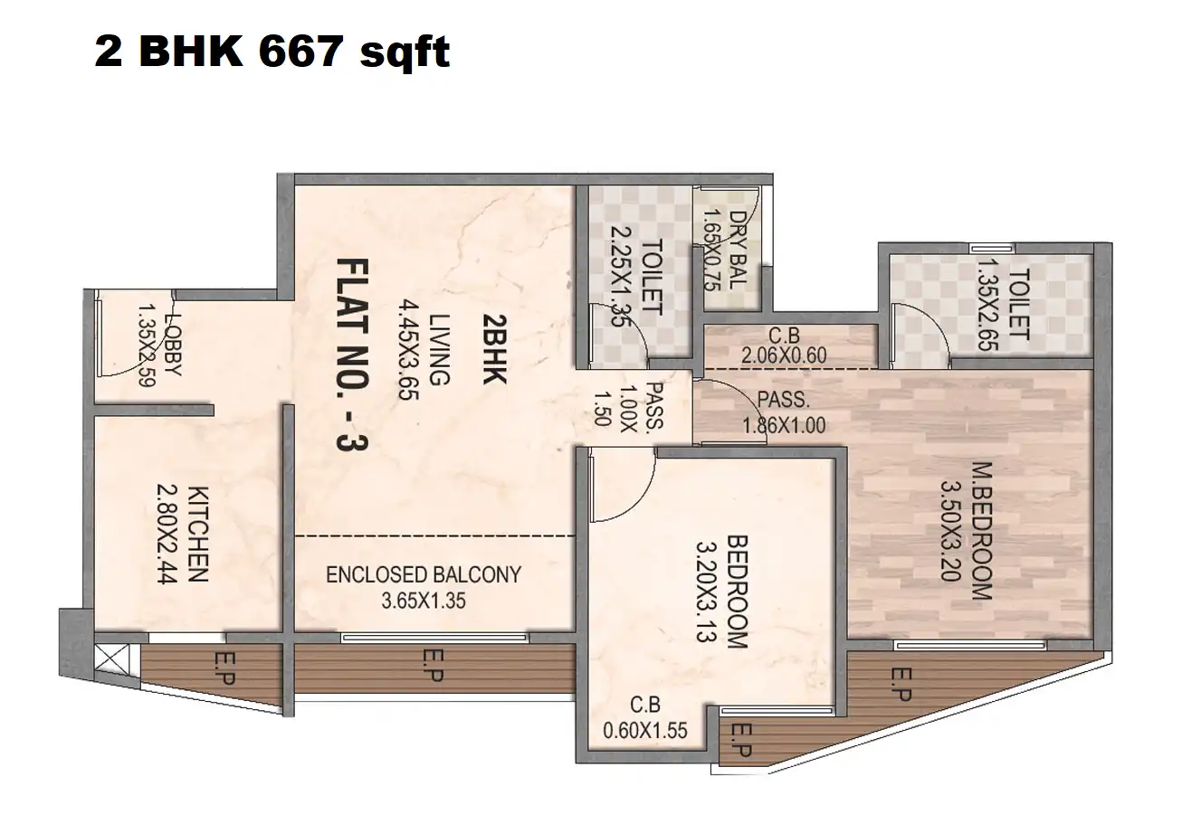 Rosa Manhattan Unit plan - 667 sq.ft.