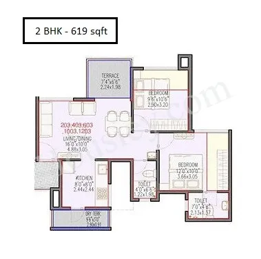 Rose Gardenia Unit plan - 619 sq.ft.
