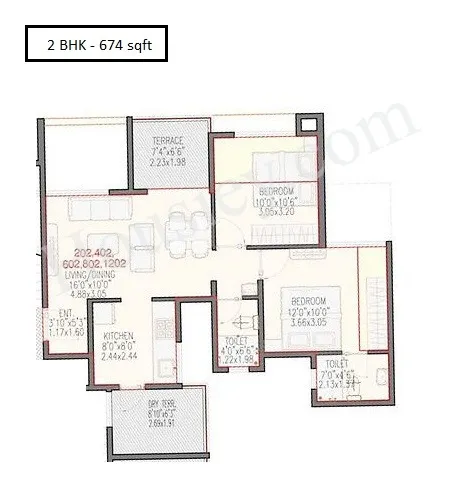 Rose Gardenia Unit plan - 674 sq.ft.