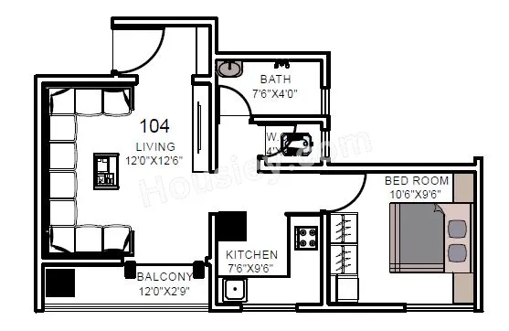 Royal Gulmohar 24 Unit plan - 449 sq.ft.