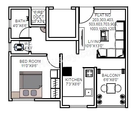 Royal Gulmohar 24 Unit plan - 455 sq.ft.